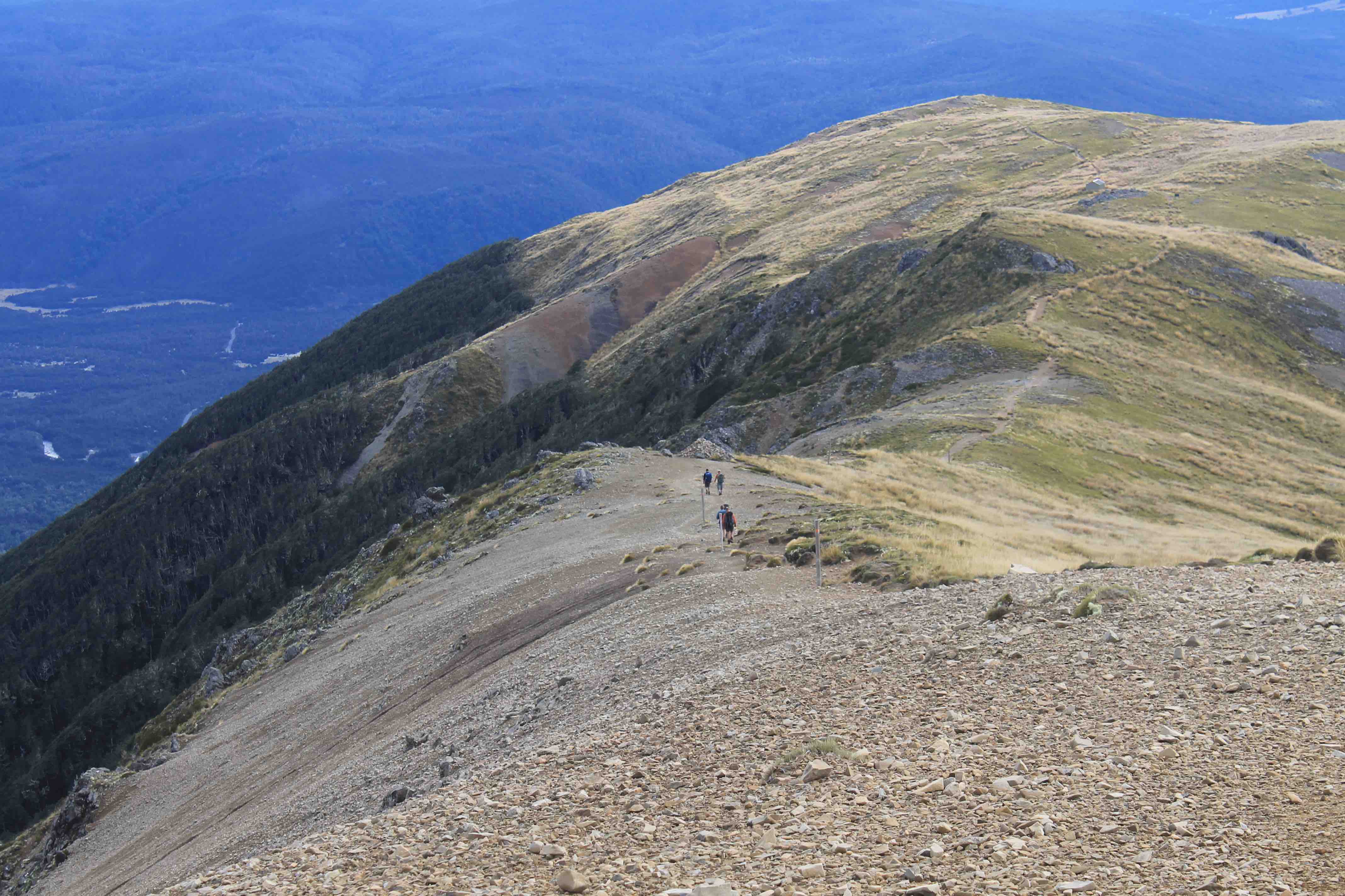 Descending the broad ridge