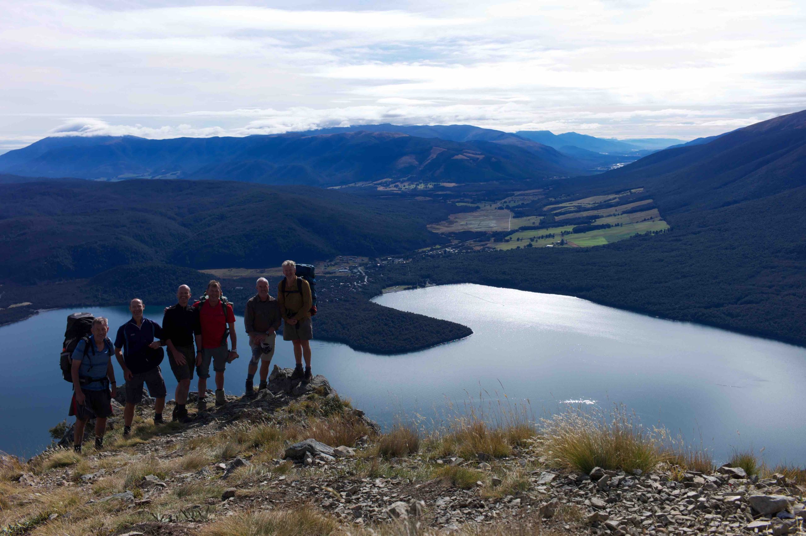 Group with lake in background