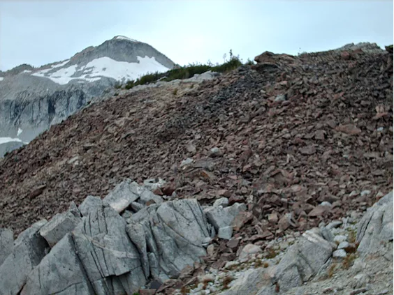 basalt talus, mountain in background