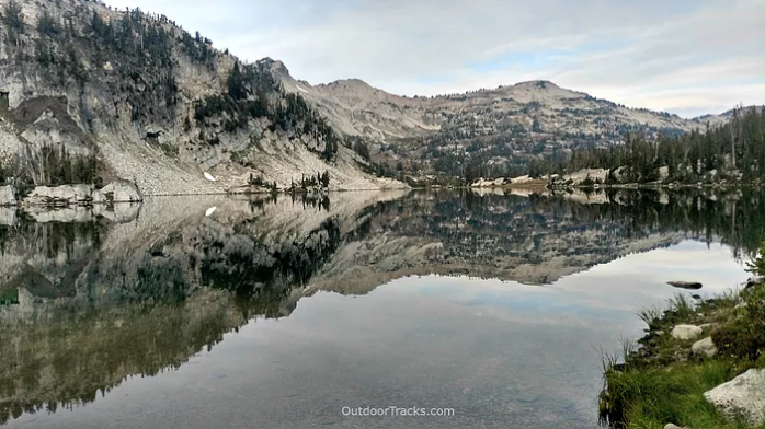 perfect reflection of mountains in lake