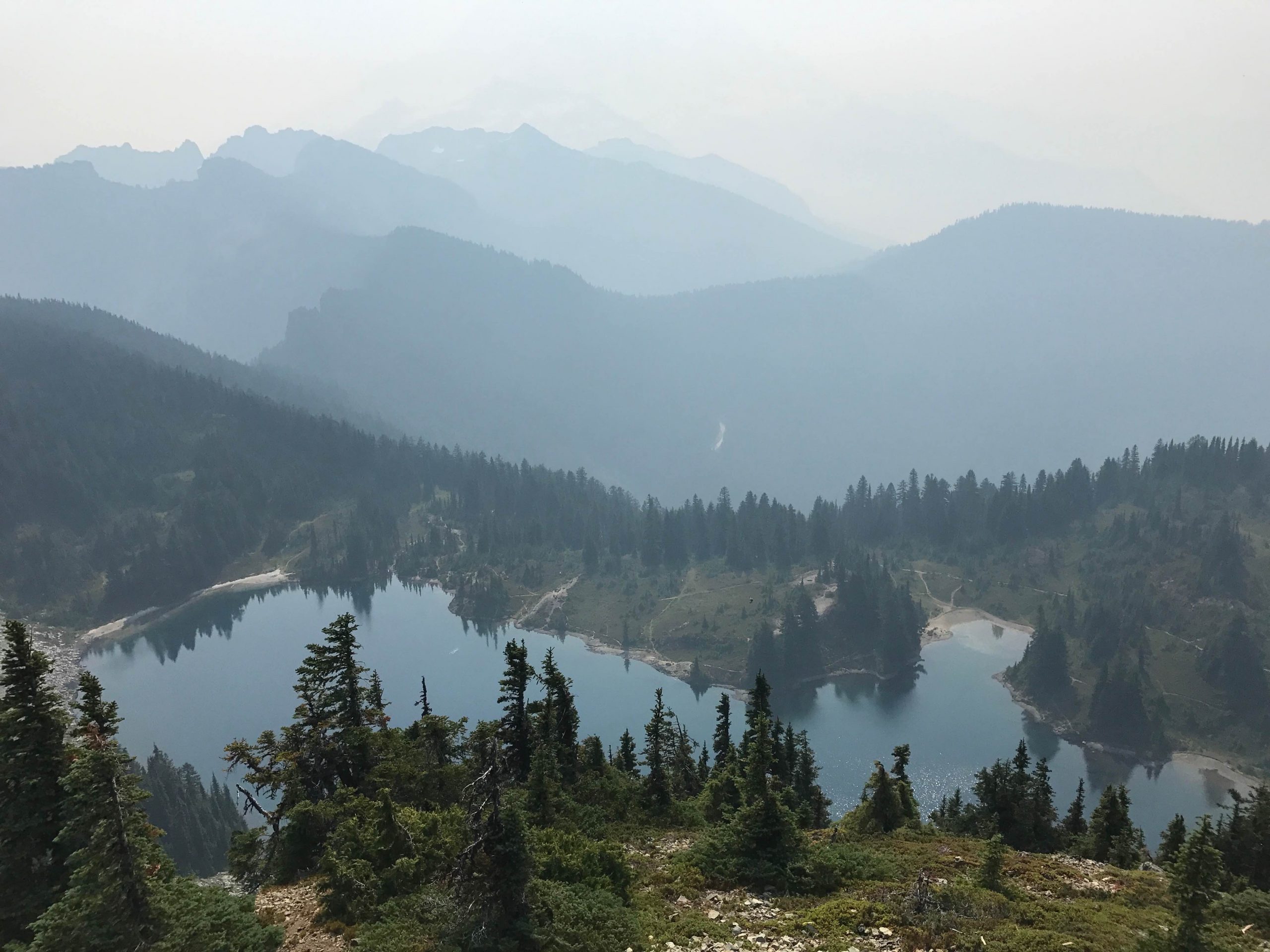 Hazy view Eunice Lake Mt Rainier