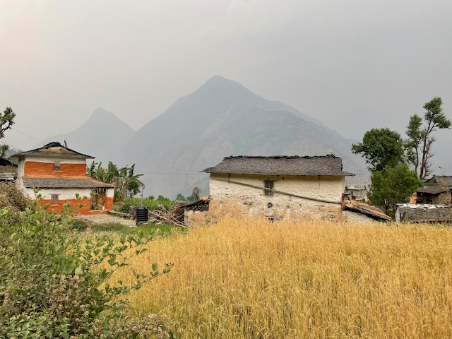 Trekking through villages at lower altitudes on the way to Dhaulagiri Base Camp