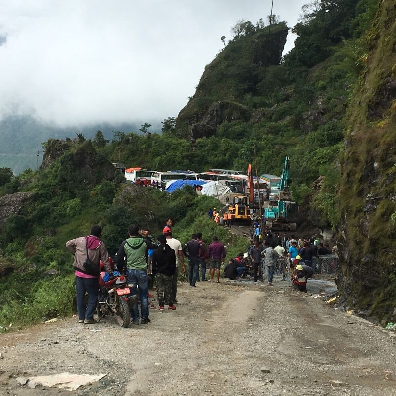 Landslide on the road in Nepal